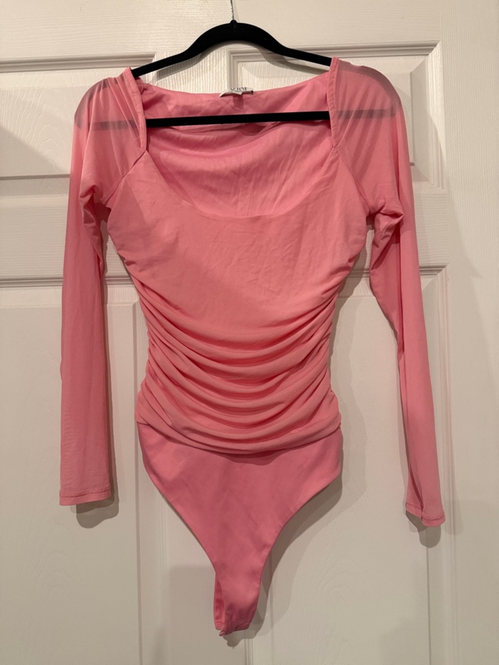 AFRM Pink Long-Sleeve Bodysuit with Black Trim